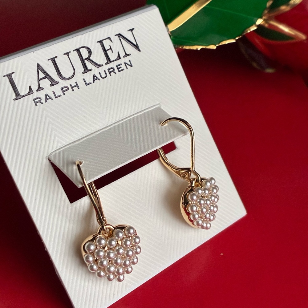 Ralph Lauren Gold Pearl Heart Earrings